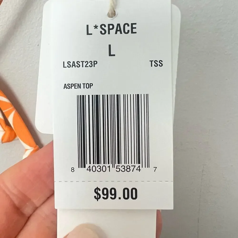 NWT l*space Aspen Bikini Top Tesselation Orange White sz L Triangle Adjustable - Picture 8 of 9